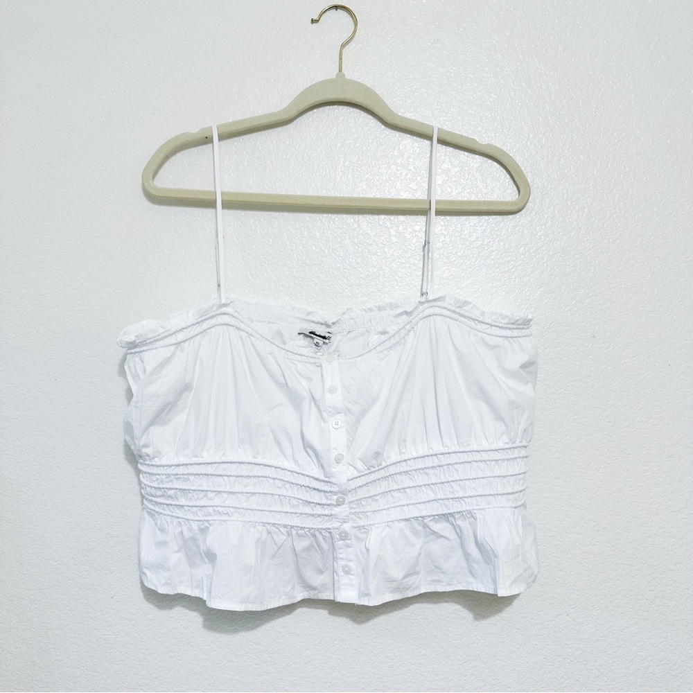Madewell Smocked Button-Front Top in Poplin XL - Picture 4 of 11